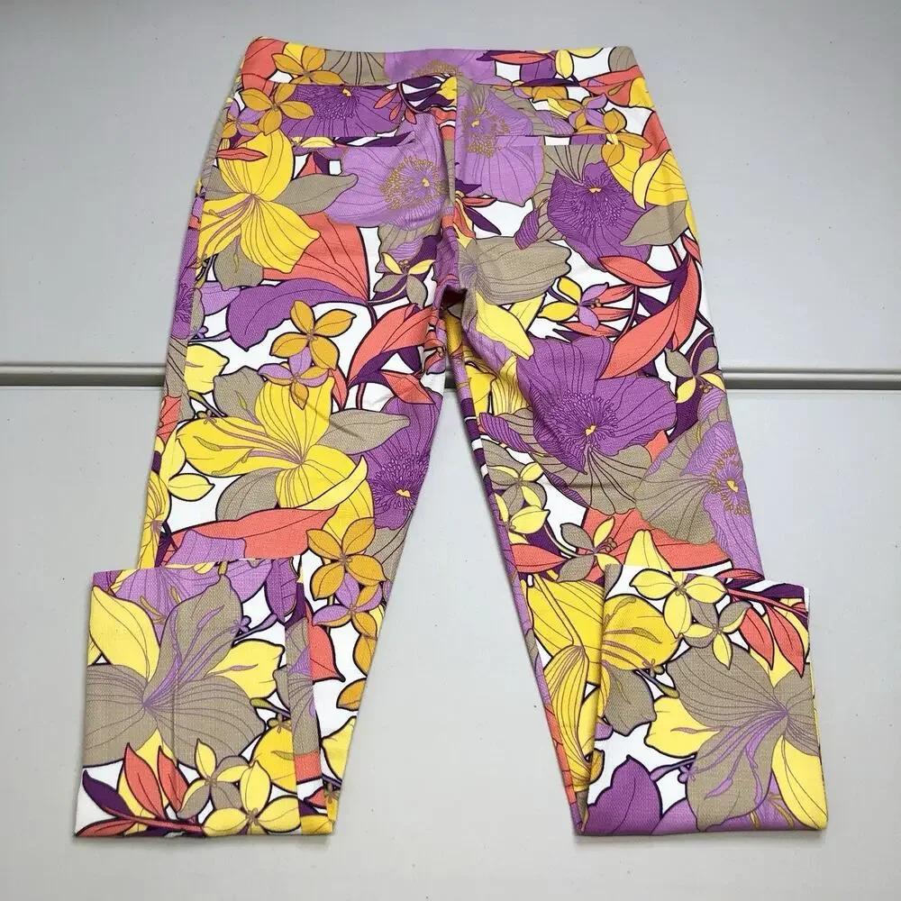 Trina Turk Women’s Moss 2 Floral Print Cropped Pants Size 4 Lilies Purple